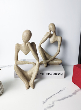 北欧现代简约抽象人物艺术砂岩雕塑创意家居客厅酒店装饰品小