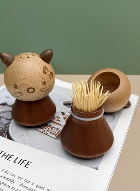 创意可爱HelloKitty实木牙签筒卡通猫咪牙签盒家居桌面木质摆件