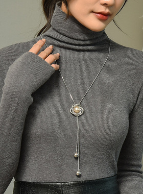 厂家直销气质毛衣链长款流苏贝珠吊坠项链女韩版简约时尚百搭配