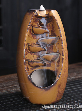 跨境左右逢源倒流香炉陶瓷创意熏香檀香塔香炉茶道家居摆件