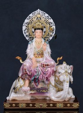 汉白玉文殊普贤菩萨佛像家用供奉华严三圣神像寺庙佛堂家居摆件