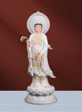 汉白玉西方三圣站像阿弥陀佛观音菩萨佛像大势至菩萨家用供奉摆件