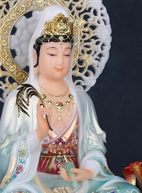汉白玉观音菩萨佛像家用供奉带坐骑金毛吼观音南海观世音佛堂摆件