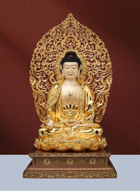 纯铜三宝佛铜像全金释迦牟尼佛像阿弥陀佛药师佛家用供奉佛堂摆件