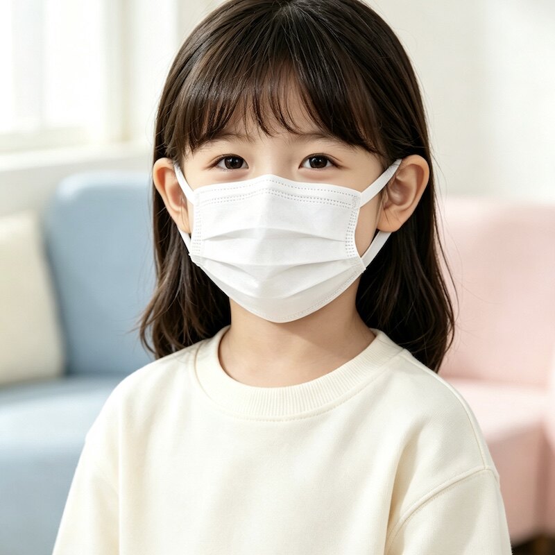 Brodio女孩大童儿童防护口罩一次性独立包装男女童宽耳带白色厚款