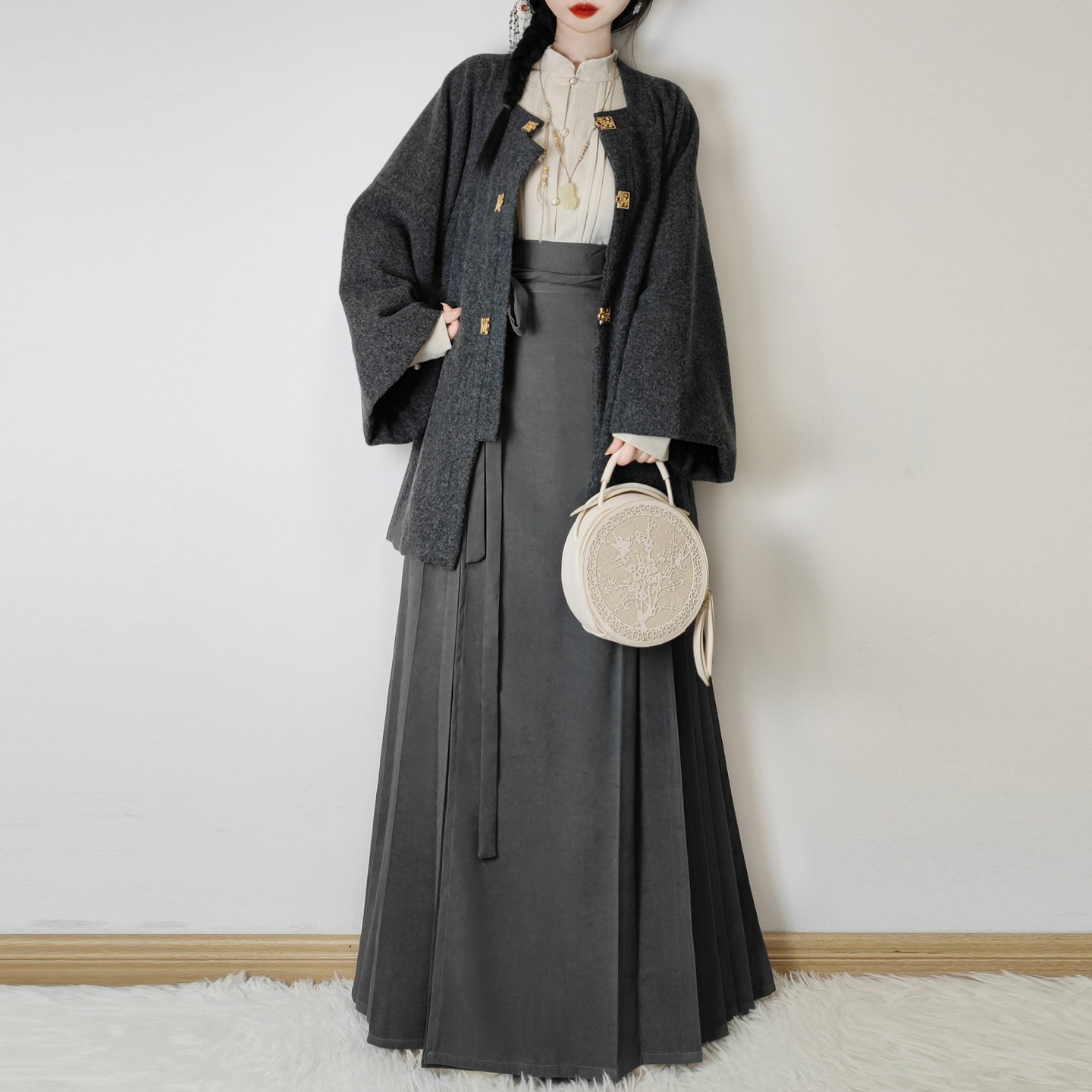 觅锦明制汉服女改良对襟开衫弓袋袖马面裙套装秋冬加厚日常百搭,淘宝优惠券,粉丝福利购,淘宝优惠卷