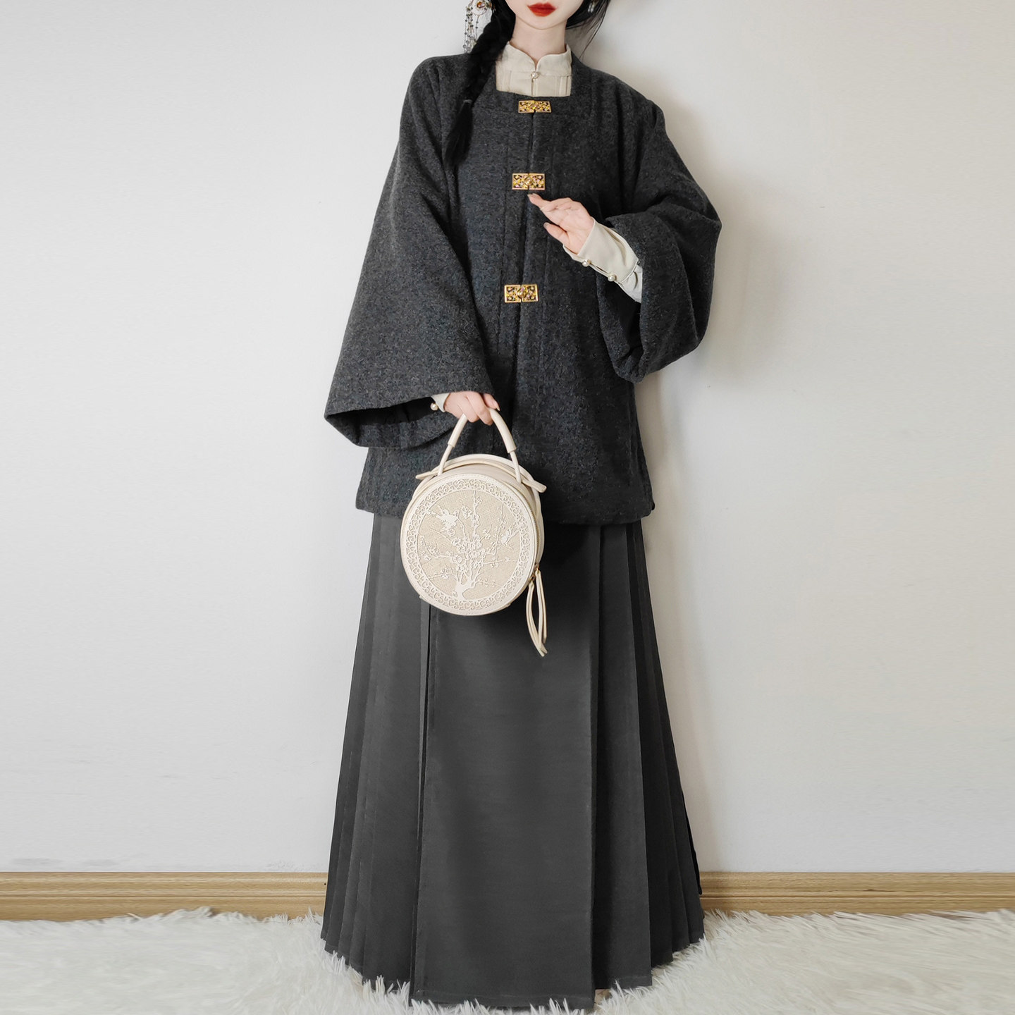 觅锦明制汉服女改良对襟开衫弓袋袖马面裙套装秋冬加厚日常百搭,淘宝优惠券,粉丝福利购,淘宝优惠卷