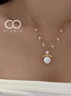 CQ原创天使香水瓶天然珍珠锁骨链