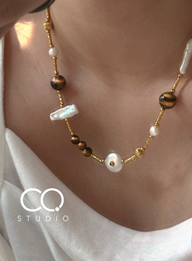 CQ美拉德巴洛克珍珠虎眼石项链