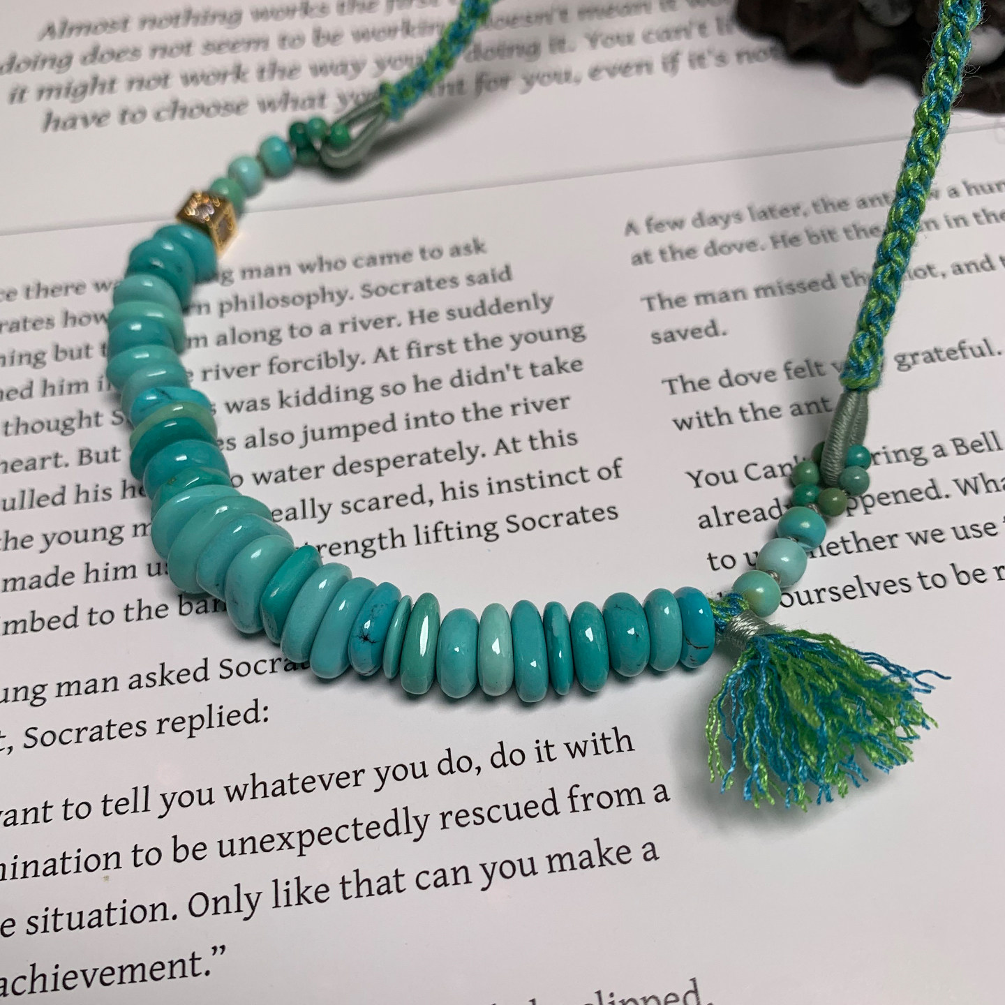 湖北原矿天然绿松石毛衣链女气质手工编织颈饰合金流苏设计款项链,淘宝优惠券,粉丝福利购,淘宝优惠卷