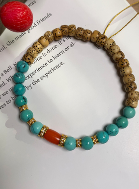 湖北原矿绿松石星月手链设计款