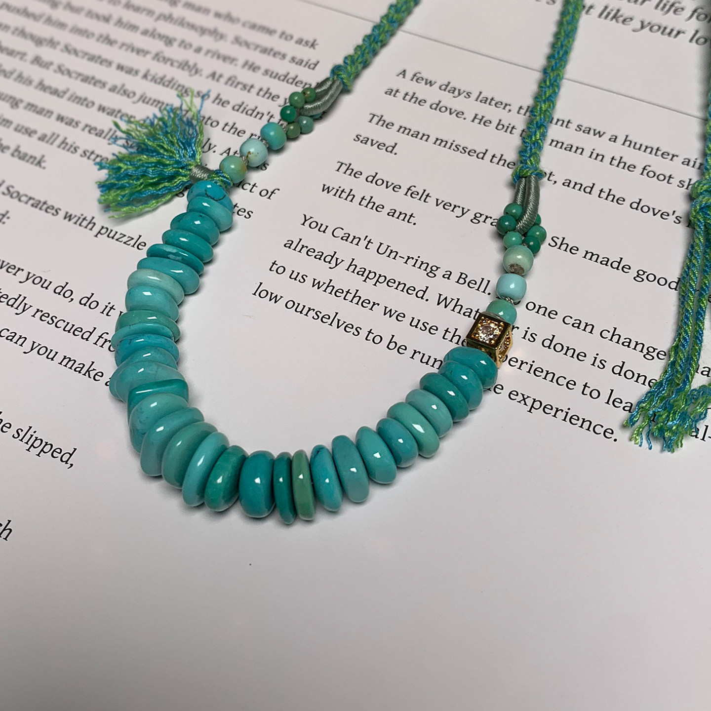 湖北原矿天然绿松石毛衣链女气质手工编织颈饰合金流苏设计款项链,淘宝优惠券,粉丝福利购,淘宝优惠卷