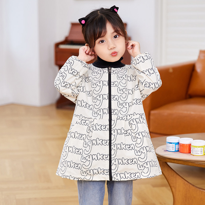 儿童罩衣全身防水长袖拉链绘画书法小学生羽绒服女孩宝宝吃饭围兜,淘宝优惠券,粉丝福利购,淘宝优惠卷
