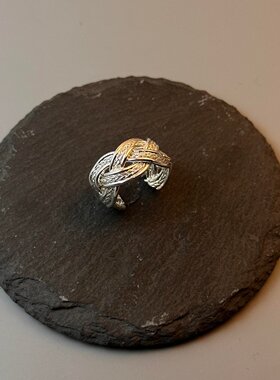 中古银色交错颗粒编织戒指女小众