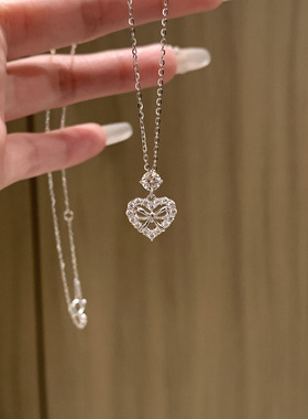 爆闪满钻蝴蝶结爱心项链轻奢小众