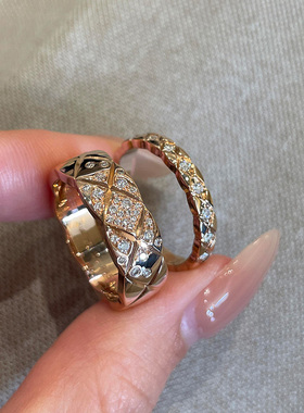 小香风宽面闪钻菱格戒指女高级感