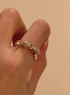 金色闪钻绳结戒指女小众设计独特