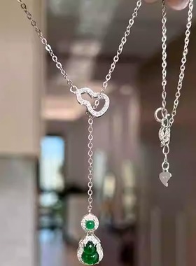 S925纯银祖母绿葫芦流苏项链女款