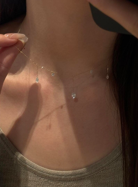 S925纯银水滴锆石流苏项链女款