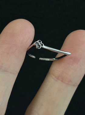 冷淡风黑色花朵戒指女轻奢高级感