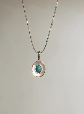 S925银新中式绿松石贝壳项链小众