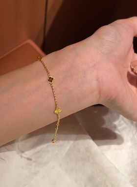 S925纯银金色四叶花手链女生高级