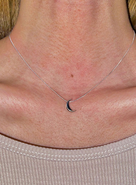 清冷感银色金属月亮项链轻奢小众