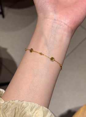 S925纯银金色碎冰冰方块手链女款