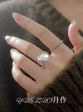 冷淡风银色不规则圆饼戒指女小众