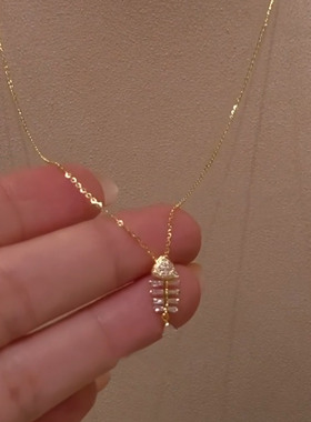 爆闪极细mini小鱼骨吊坠项链小众