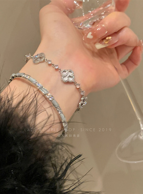 S925银四叶花贝壳锆石抽拉手链女