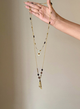 美拉德复古虎眼石串珠叠戴项链女