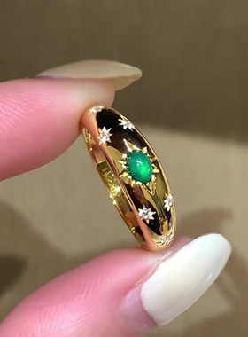 金色仿闪钻星芒戒指女小众设计感