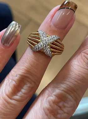 复古双排钻镂空戒指女轻奢高级感