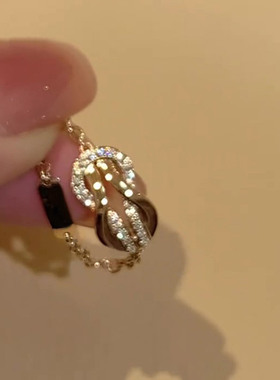 中古金色闪钻八字扣戒指女高级感