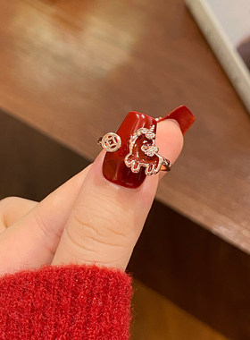 新年红色小马开口戒指女小众设计