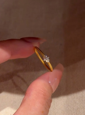 中古金色拉丝mini闪钻雪花戒指女