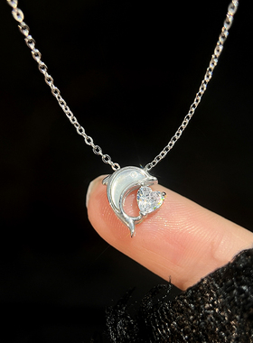 925银海豚爱心项链女夏轻奢小众
