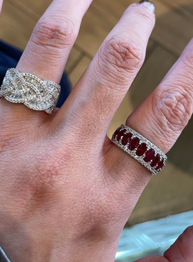 红色仿锆石宽面戒指女轻奢高级感