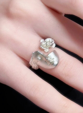 中古银色缪斯面具人戒指女高级感