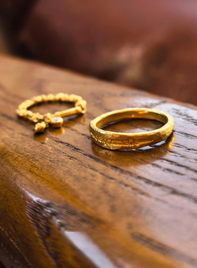 金色素圈戒指女小众设计独特指环