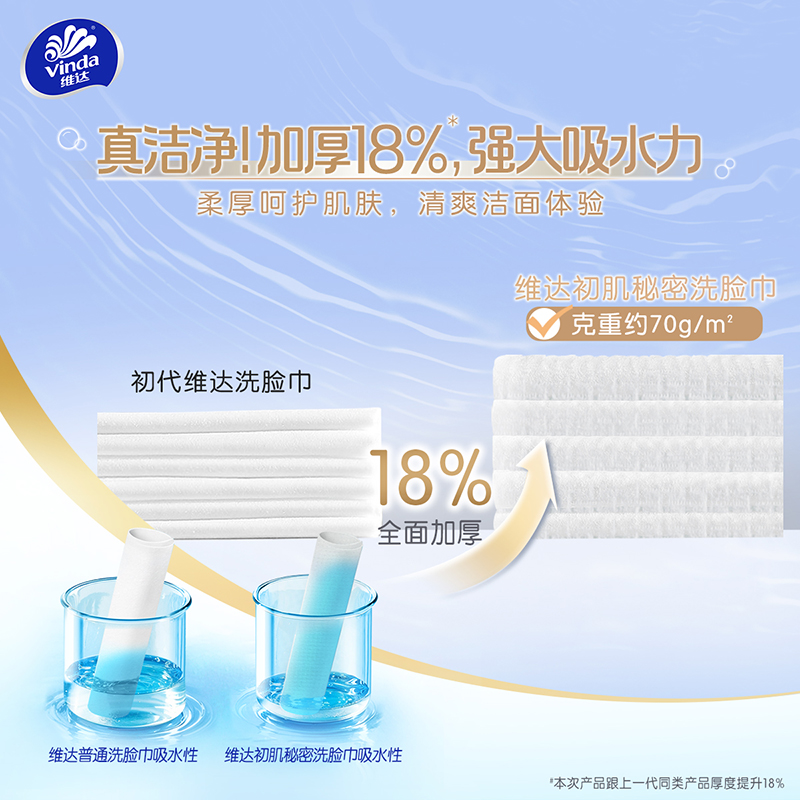 维达洗脸巾150抽整箱擦脸抽取式洁面干湿两用压纹加厚洁面棉柔巾