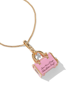 外贸立体珐琅彩釉字母印花粉色小狗宠物包吊坠可打开手提包项链潮