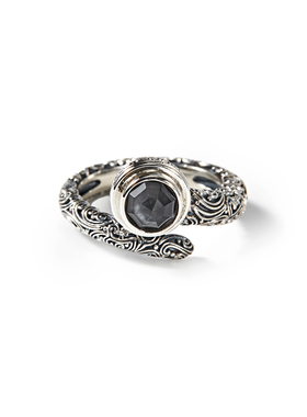 希腊开口环绕浮雕纯银宝石戒指