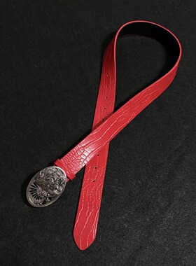 Jussing 中古Vintage美杜莎红色鳄鱼纹腰带百搭通勤复古风Y2K皮带