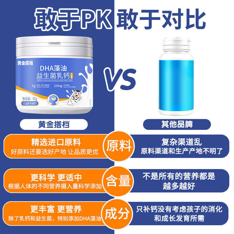 黄金搭档儿童dha藻油青少年咀嚼片 黄金搭档善世康钙铁锌/钙镁