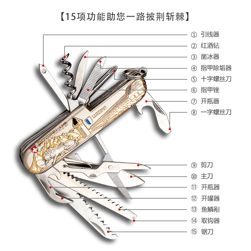 卢塞恩旅游纪念品正品瑞士军刀91mm多功能折叠户外军士刀生日礼物 - 图1