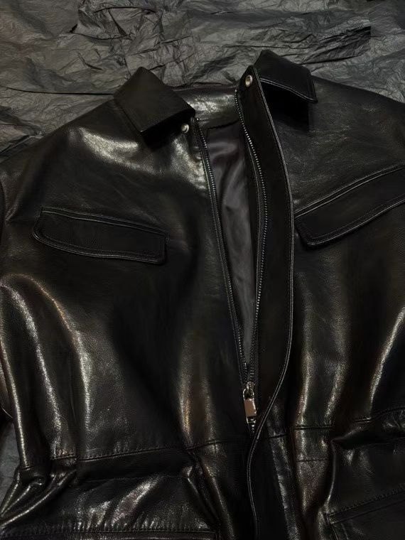 26ss早春新品进口油蜡皮掐褶收身皮衣机车夹克翻领外套皮衣非普通,淘宝优惠券,粉丝福利购,淘宝优惠卷