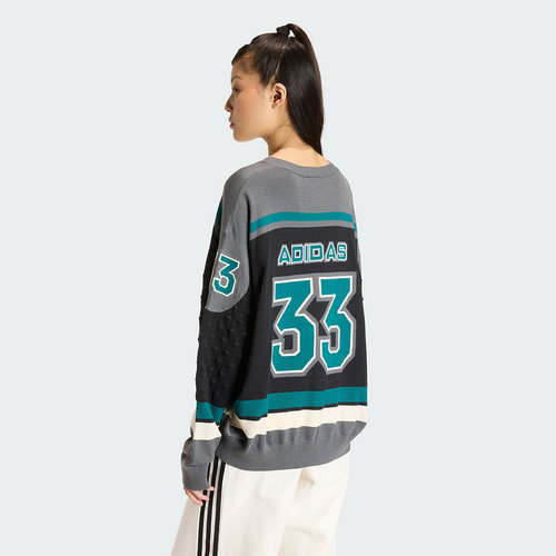 adidas阿迪达斯三叶草宽松套头衫毛衣2026春女V领针织衫 KS6459 - 图0