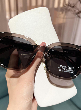 偏光遮阳多边型黑框茶片墨镜